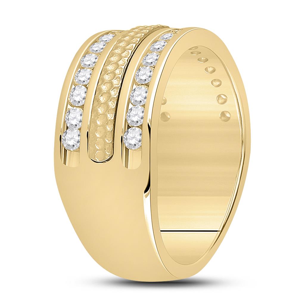 14k Yellow Gold Round Diamond Wedding Hammered Band Ring 1 Cttw