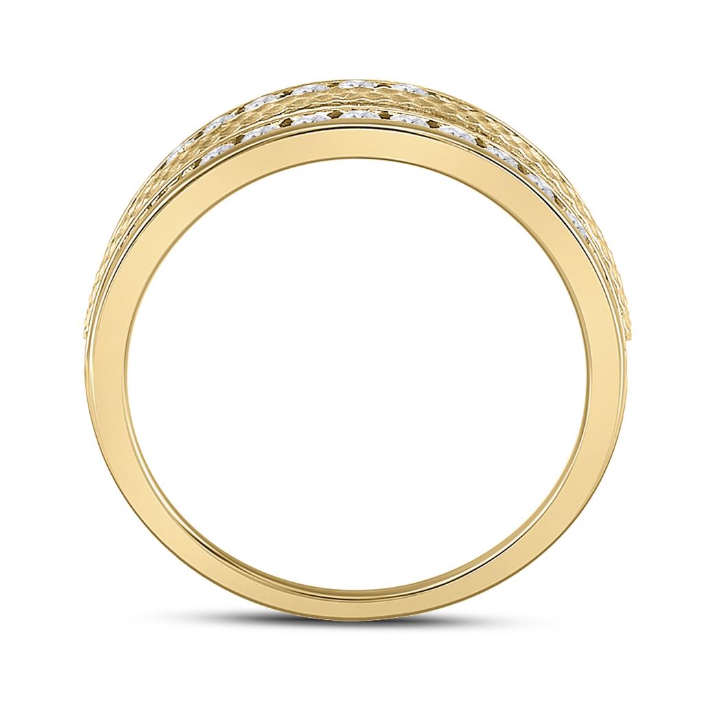 14k Yellow Gold Round Diamond Wedding Hammered Band Ring 1 Cttw