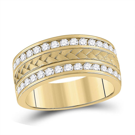 14k Yellow Gold Round Diamond Wedding Band Ring 1 Cttw