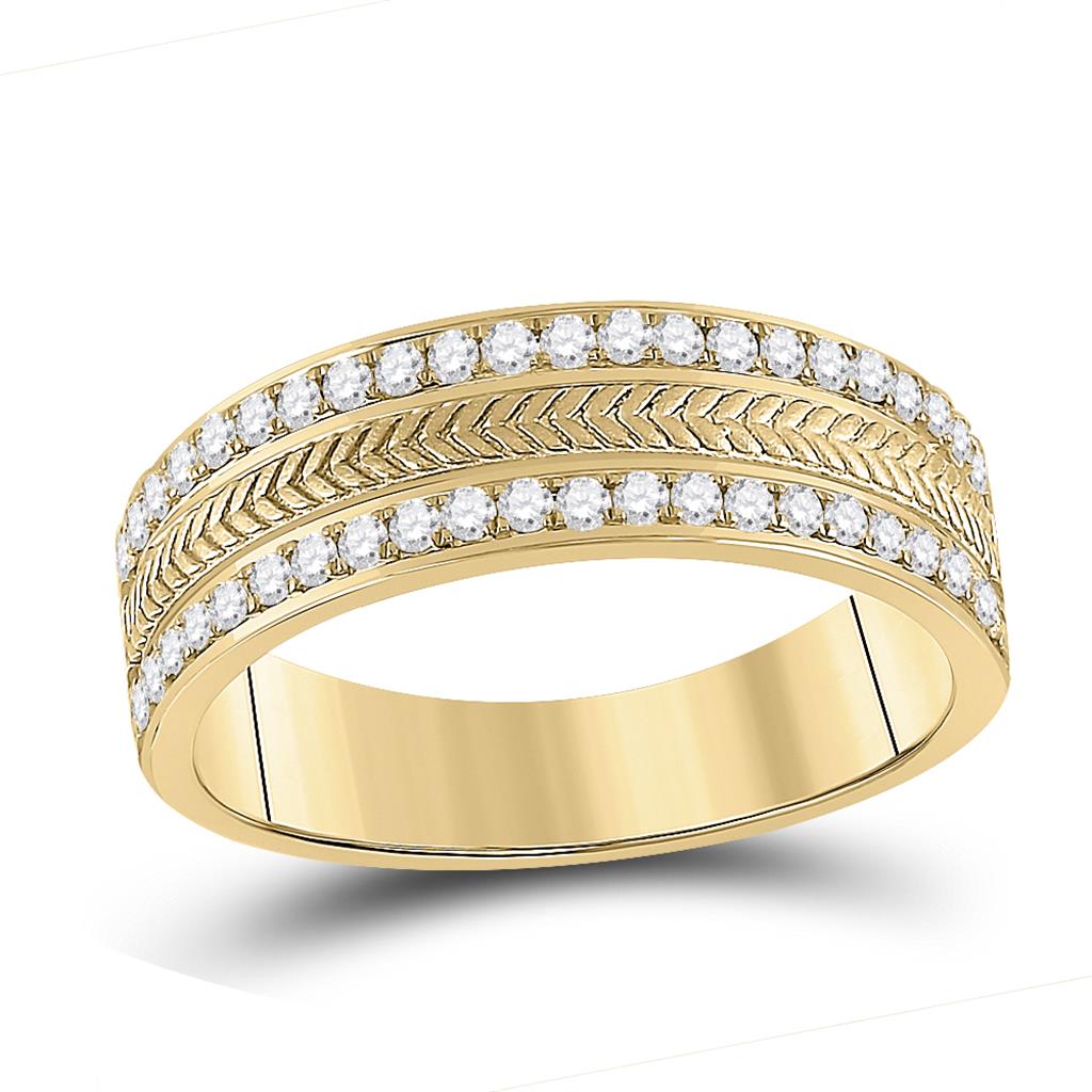 14k Yellow Gold Round Diamond Wedding Wheat Band Ring 1/2 Cttw