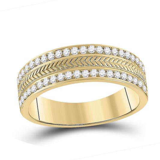 14k Yellow Gold Round Diamond Wedding Wheat Band Ring 1/2 Cttw
