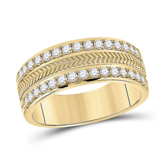 14k Yellow Gold Round Diamond Wedding Wheat Band Ring 3/4 Cttw