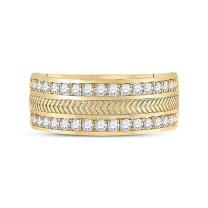 14k Yellow Gold Round Diamond Wedding Wheat Band Ring 3/4 Cttw