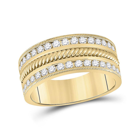 14k Yellow Gold Round Diamond Wedding Rope Band Ring 1 Cttw