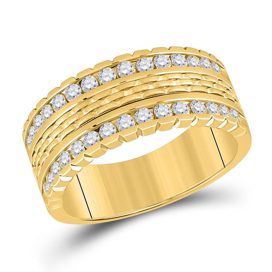 14k Yellow Gold Round Diamond Wedding Band Ring 1 Cttw