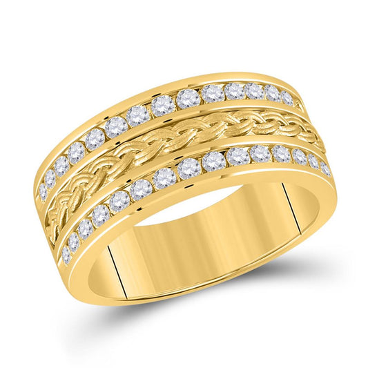 14k Yellow Gold Round Diamond Braid Wedding Band Ring 1 Cttw