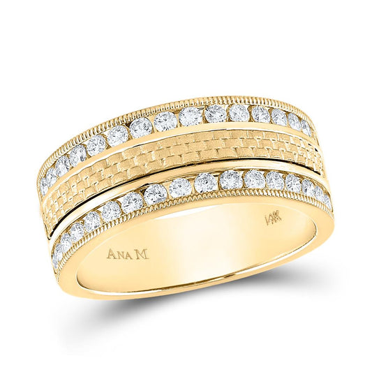 14k Yellow Gold Round Diamond Wedding Band Ring 1 Cttw