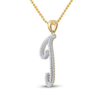 10k Yellow Gold Round Diamond Initial J Letter Pendant 1/6 Cttw