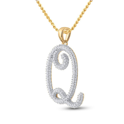 10k Yellow Gold Round Diamond Initial Q Letter Pendant 1/4 Cttw