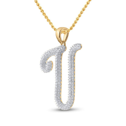 10k Yellow Gold Round Diamond Initial U Letter Pendant 1/5 Cttw