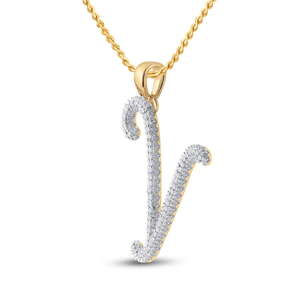 10k Yellow Gold Round Diamond Initial Y Letter Pendant 1/6 Cttw