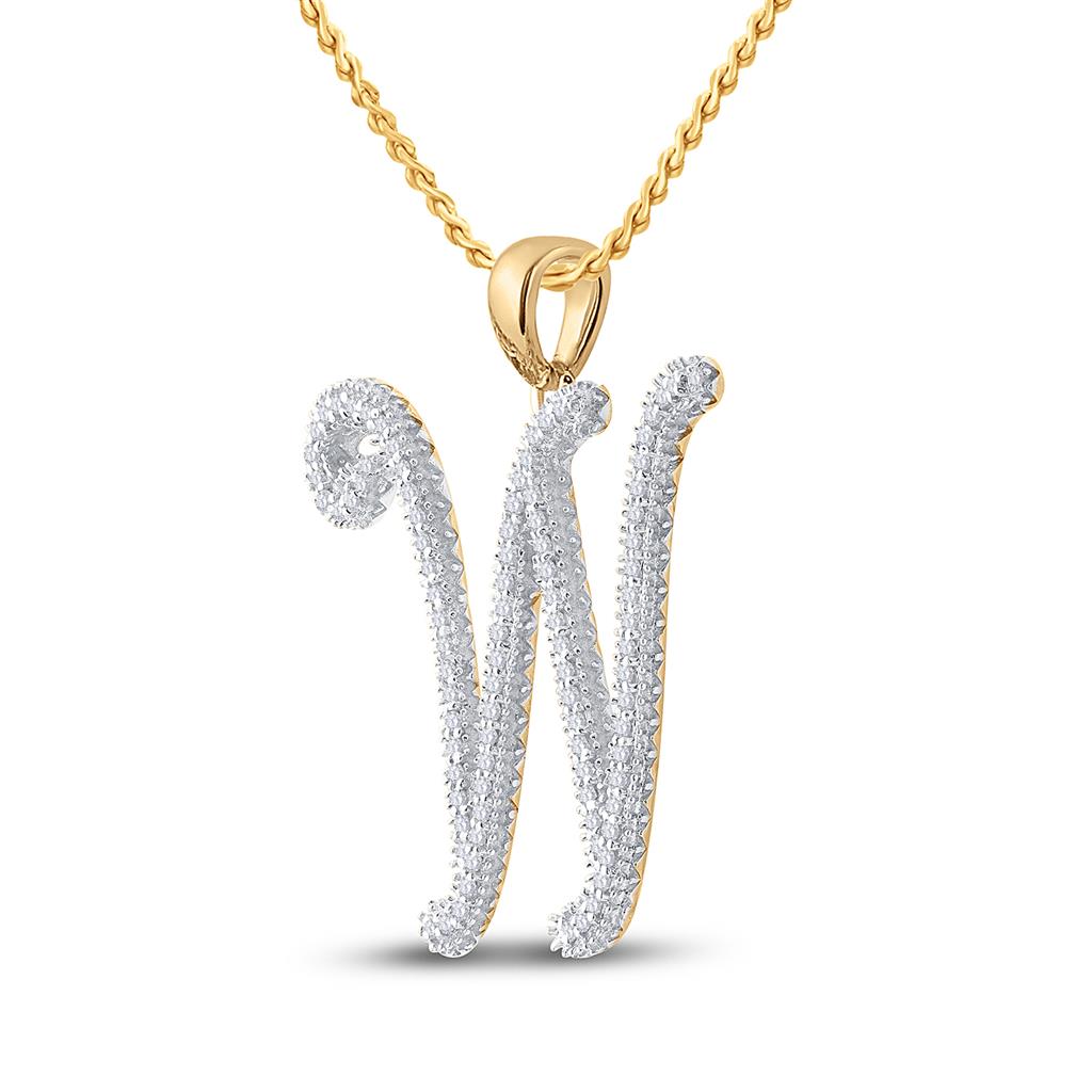 10k Yellow Gold Round Diamond Initial W Letter Pendant 1/4 Cttw