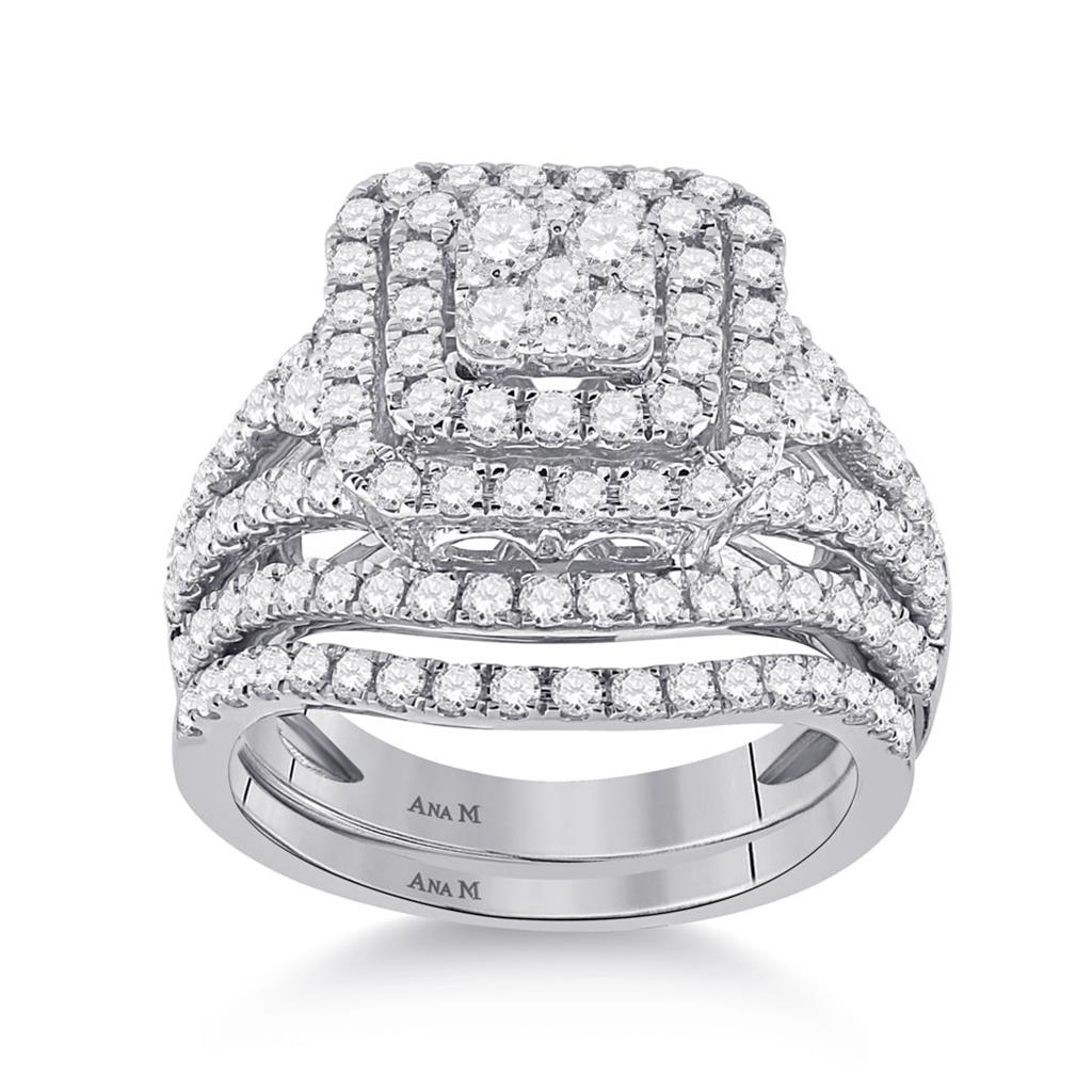 14k White Gold Round Diamond Bridal Wedding Ring Set 1-3/4 Cttw