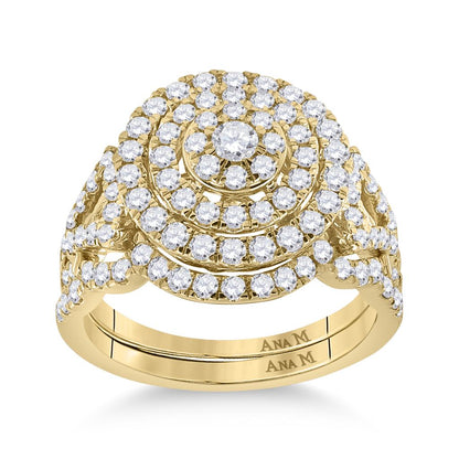14k Yellow Gold Round Diamond Bridal Wedding Ring Set 1-1/3 Cttw