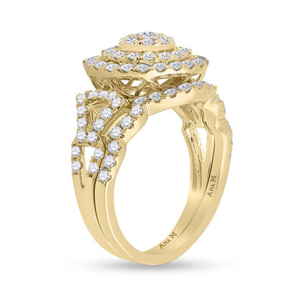 14k Yellow Gold Round Diamond Bridal Wedding Ring Set 1-1/3 Cttw