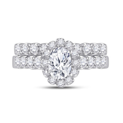 14k White Gold Oval Diamond Bridal Wedding Ring Set 2 Cttw (Certified)