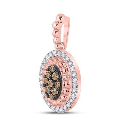 10k Rose Gold Round Brown Diamond Oval Pendant 1/4 Cttw