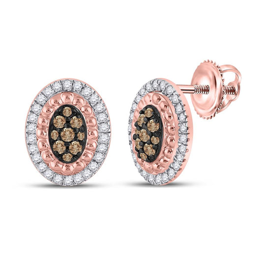 10k Rose Gold Round Brown Diamond Oval Earrings 3/8 Cttw