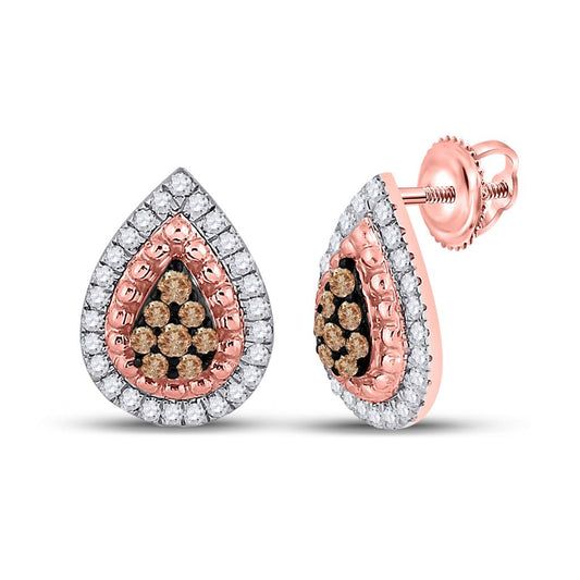 10k Rose Gold Round Brown Diamond Teardrop Earrings 1/3 Cttw