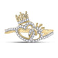 10k Yellow Gold Round Diamond King Queen Heart Ring 1/6 Cttw