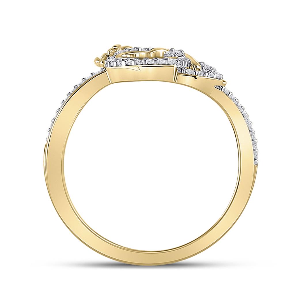 10k Yellow Gold Round Diamond King Queen Heart Ring 1/6 Cttw