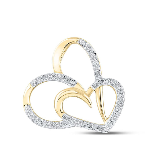 10k Yellow Gold Round Diamond Heart Pendant 1/6 Cttw