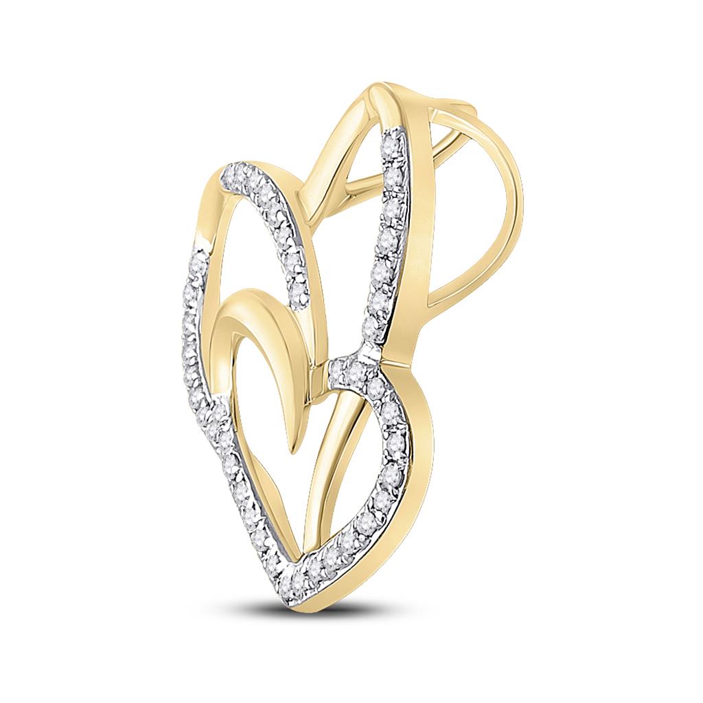 10k Yellow Gold Round Diamond Heart Pendant 1/6 Cttw
