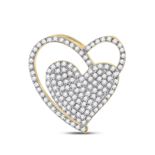 10k Yellow Gold Round Diamond Heart Pendant 3/8 Cttw