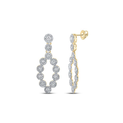 10k Yellow Gold Round Diamond Dangle Earrings 1-1/4 Cttw
