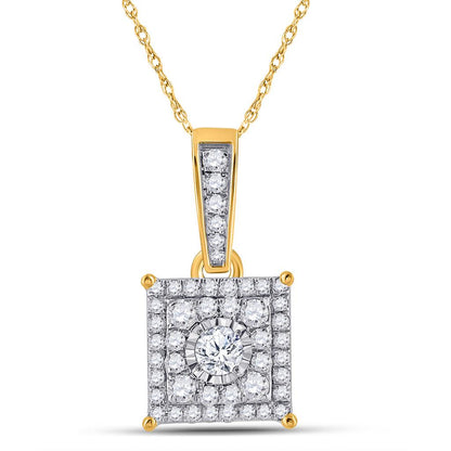 10k Yellow Gold Round Diamond Square Pendant 1/4 Cttw