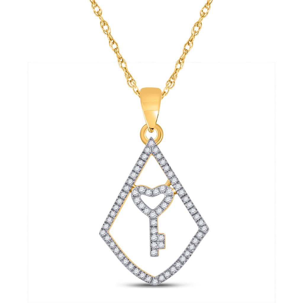 10k Yellow Gold Round Diamond Key Pendant 1/5 Cttw