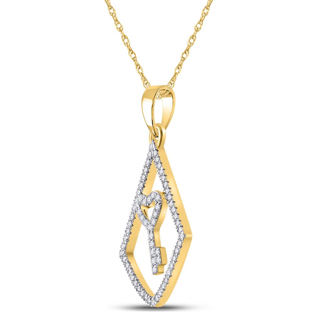 10k Yellow Gold Round Diamond Key Pendant 1/5 Cttw