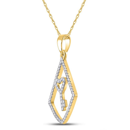 10k Yellow Gold Round Diamond Key Pendant 1/5 Cttw