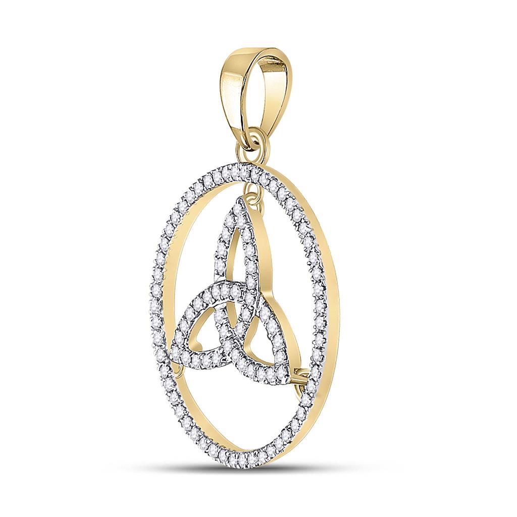 10k Yellow Gold Round Diamond Trinity Triquetra Circle Pendant 1/4 Cttw