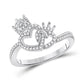 14k White Gold Round Diamond King Queen Heart Ring 1/6 Cttw