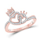 10k Rose Gold Round Diamond King Queen Heart Ring 1/6 Cttw