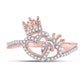 10k Rose Gold Round Diamond King Queen Heart Ring 1/6 Cttw