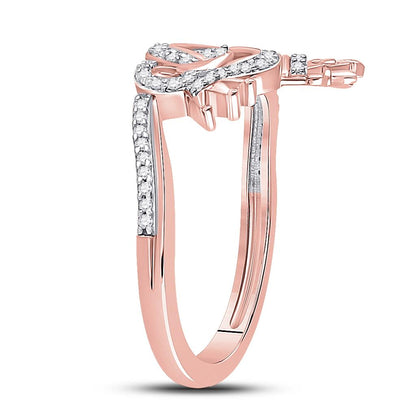 10k Rose Gold Round Diamond King Queen Heart Ring 1/6 Cttw