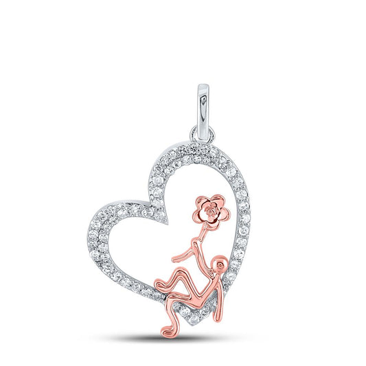 10k Two-tone Gold Round Diamond Heart Pendant 1/5 Cttw