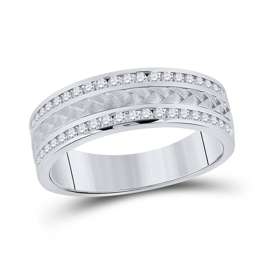 14k White Gold Round Diamond Wedding Braided Band Ring 1/2 Cttw