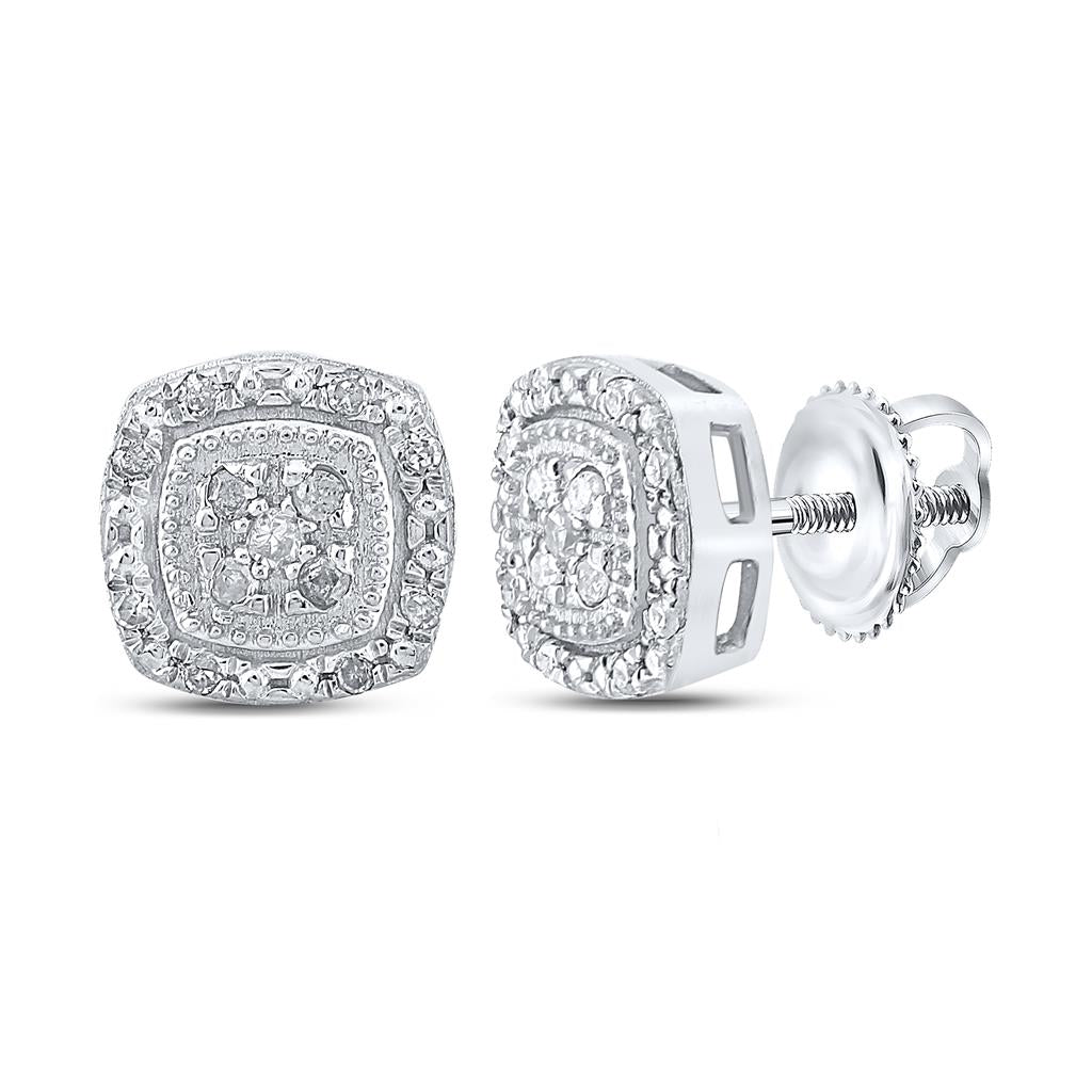 14k White Gold Round Diamond Cluster Earrings 1/10 Cttw