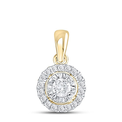 10k Yellow Gold Round Diamond Solitaire Halo Pendant 1/4 Cttw