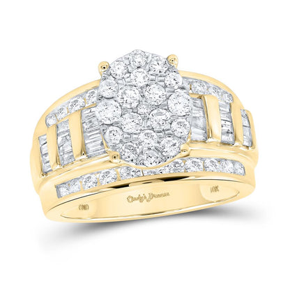 10K YELLOW GOLD ROUND DIAMOND OVAL BRIDAL ENGAGEMENT RING 1-1/2 CTTW