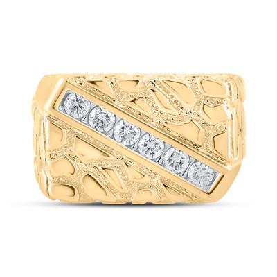 10k Yellow Gold Round Diamond Nugget Fashion Ring 1/2 Cttw
