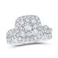 10k White Gold Round Diamond Square Bridal Wedding Ring Set 1-1/2 Cttw