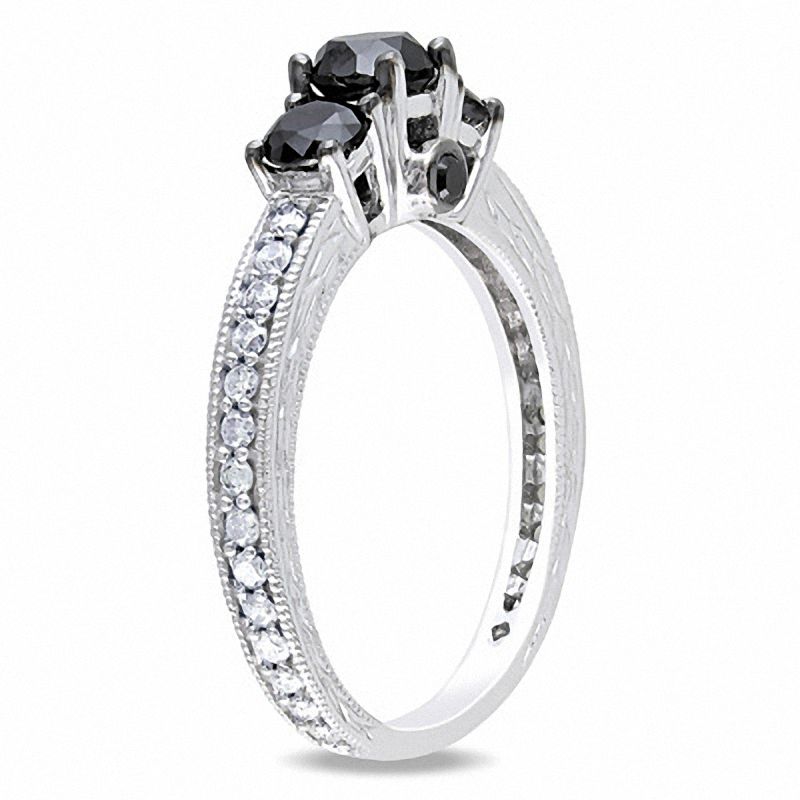 1-1/4 CT. T.W. Enhanced Black and White Diamond Three Stone Engagement Ring in 14K White Gold