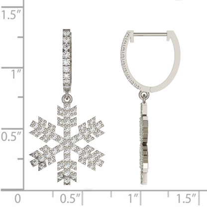 Natural 1.0 CT. Diamond Snowflake Earrings in 14K White Gold Christmas Gift Jewelry