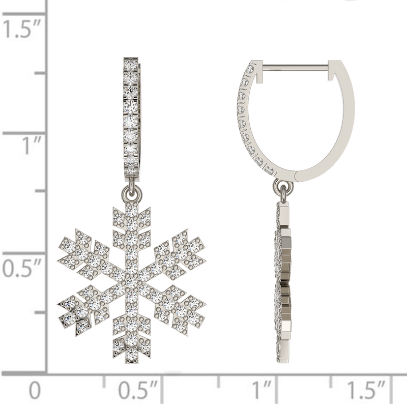 Natural 1.0 CT. Diamond Snowflake Earrings in 14K White Gold Christmas Gift Jewelry