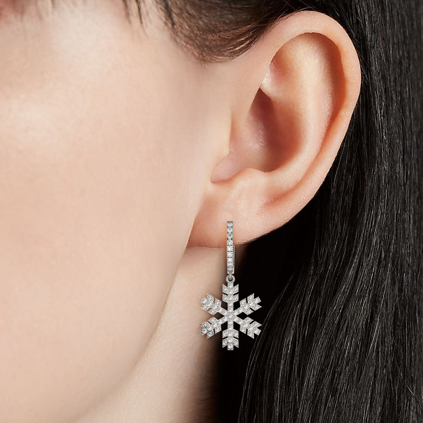 Natural 1.0 CT. Diamond Snowflake Earrings in 14K White Gold Christmas Gift Jewelry