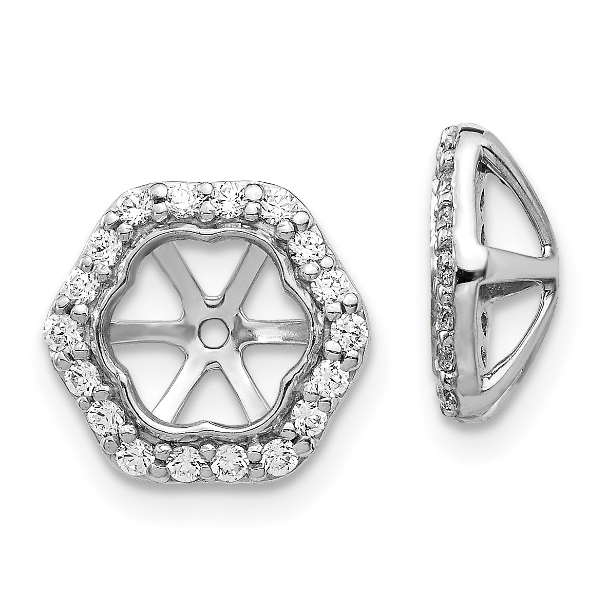1/3 Ct. Real Diamond Hexagon Shaped Earring Jackets for Studs in 14K White Gold
